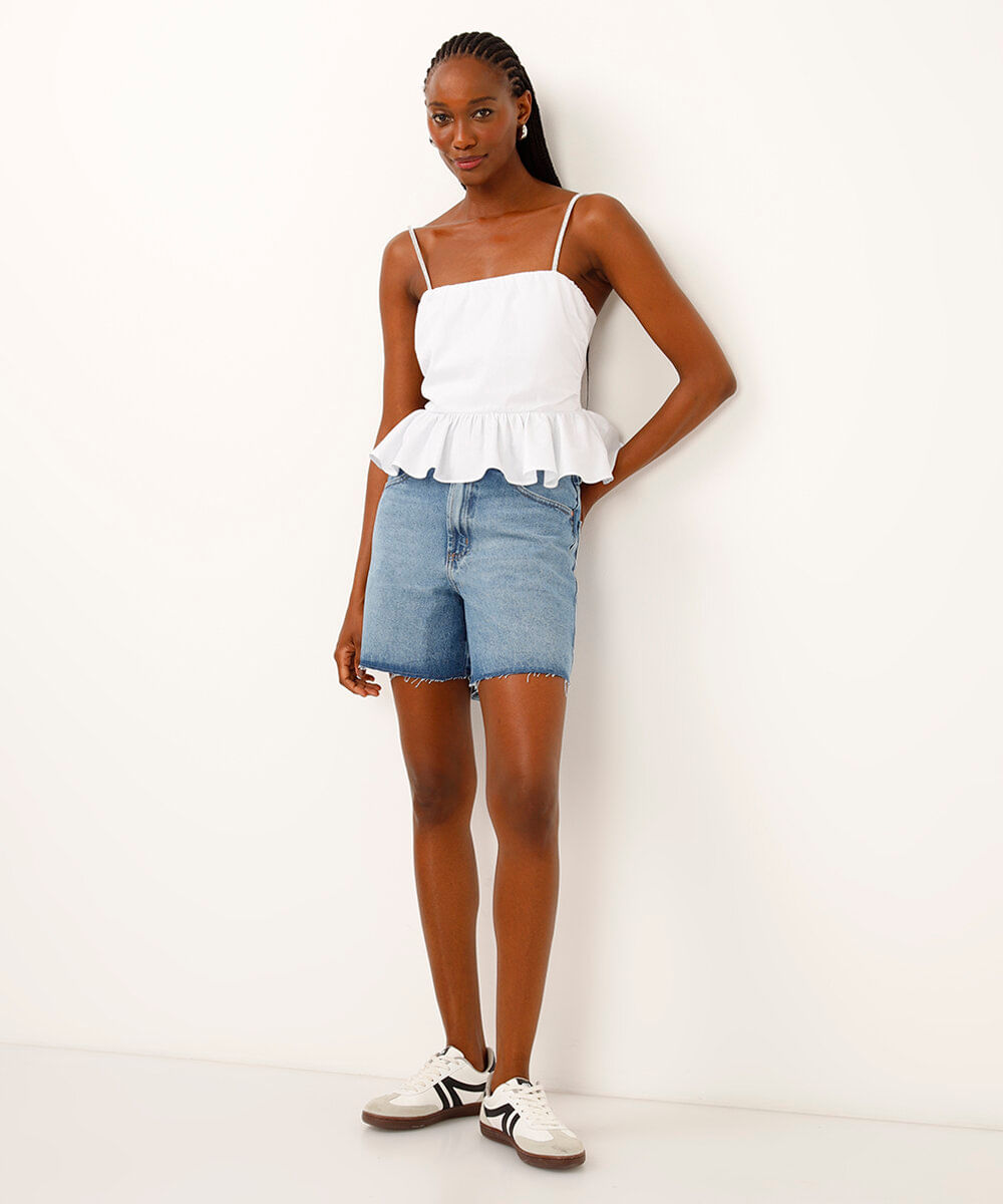 regata com babado alça fina de strass  off white
