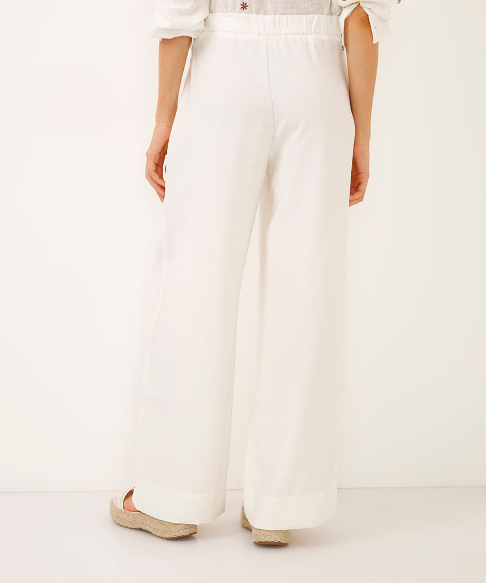 calça wide leg de viscose cintura alta off white
