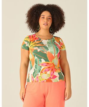 Blusa Feminina Plus Size Mullet Tropical Em Viscose Stretch Malwee Off White