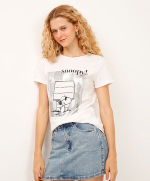 camiseta de algodão snoopy metalizada off white