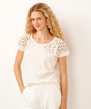 blusa de algodão animal print off white