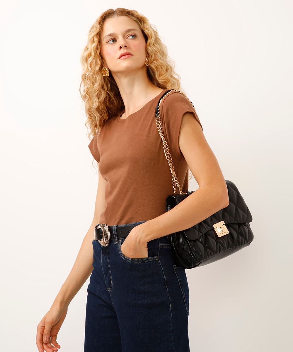 blusa de algodão manga copinho marrom