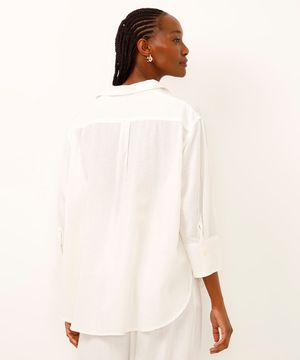 camisa de viscose com linho manga longa off white