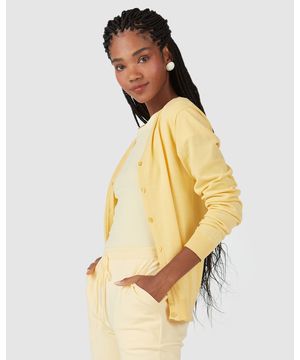 Cardigan Básico Feminino Em Tricô Malwee Amarelo