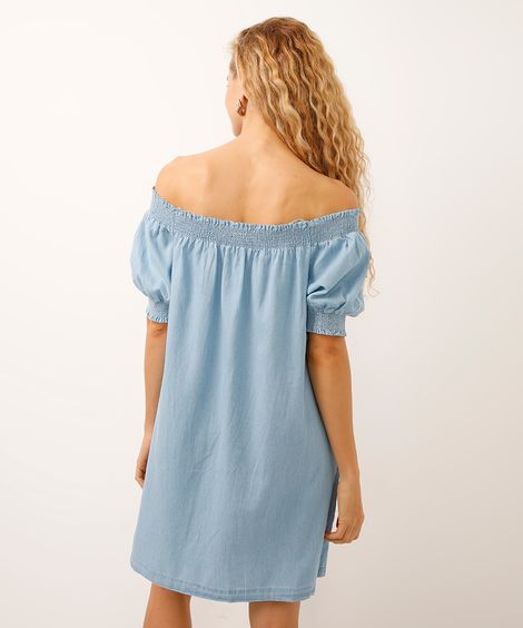 vestido curto jeans manga bufante azul