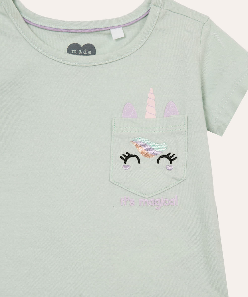 conjunto curto saia de tule infantil unicórnio verde