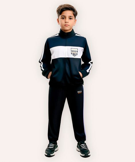 jaqueta infantil manga longa com listra soccer azul