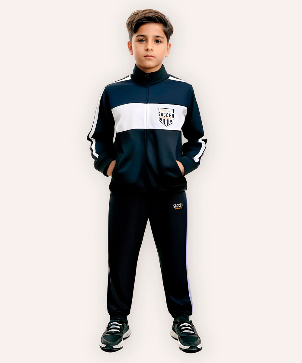 jaqueta infantil manga longa com listra soccer azul