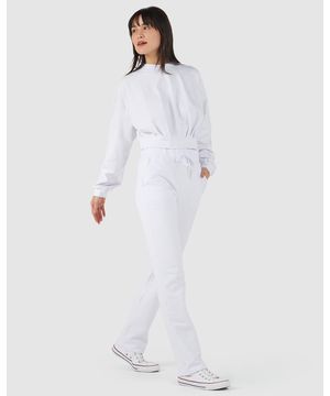 Calça Básica Feminina Reta Em Moletom Stretch Flanelado Malwee Branco