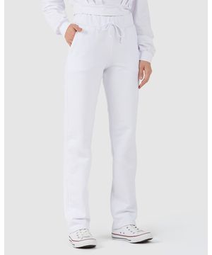 Calça Básica Feminina Reta Em Moletom Stretch Flanelado Malwee Branco