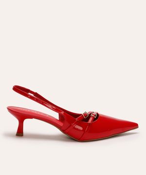 scarpin com fivelas salto fino baixo oneself vermelho