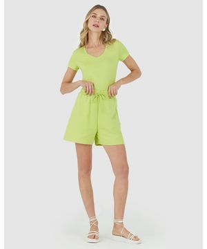 Shorts Básico Feminino Com Cadarço Em Moletom Malwee Verde