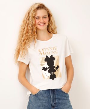 camiseta de algodão minnie mouse metalizada off white