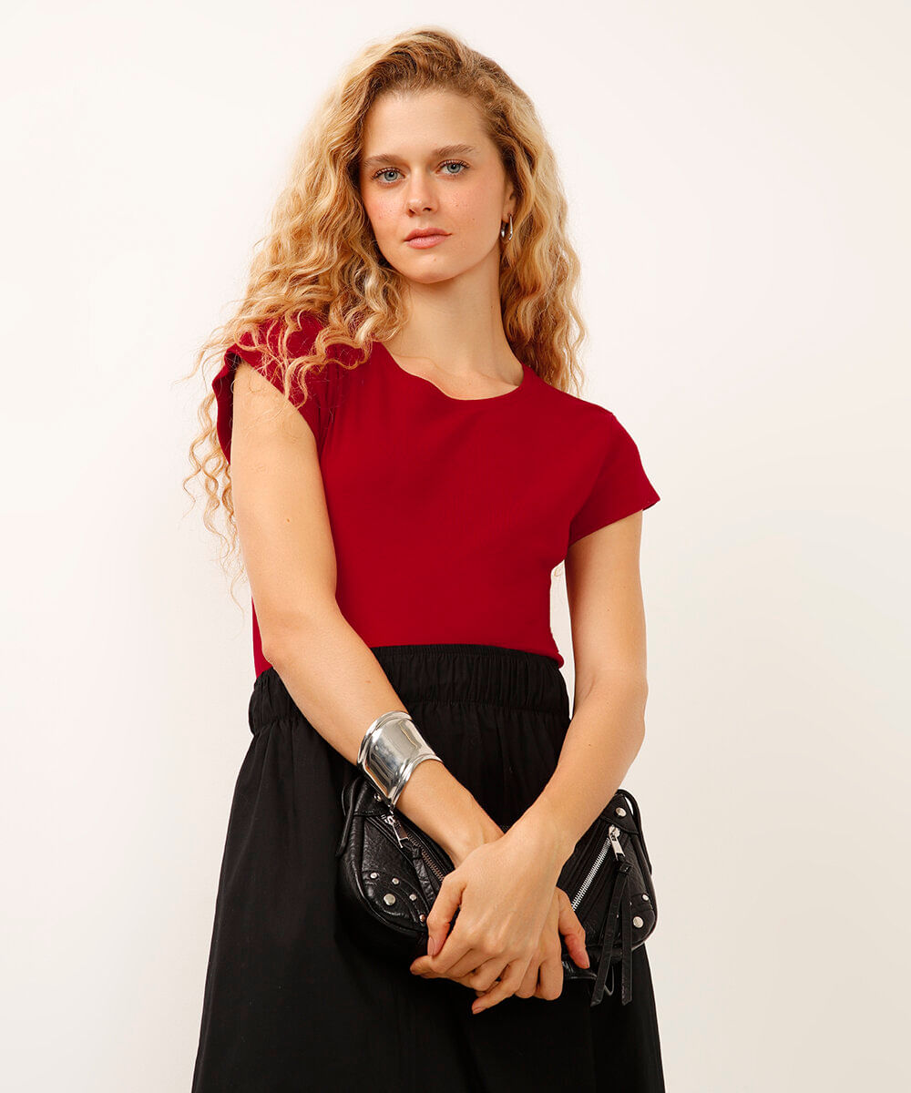blusa de algodão manga copinho vermelha
