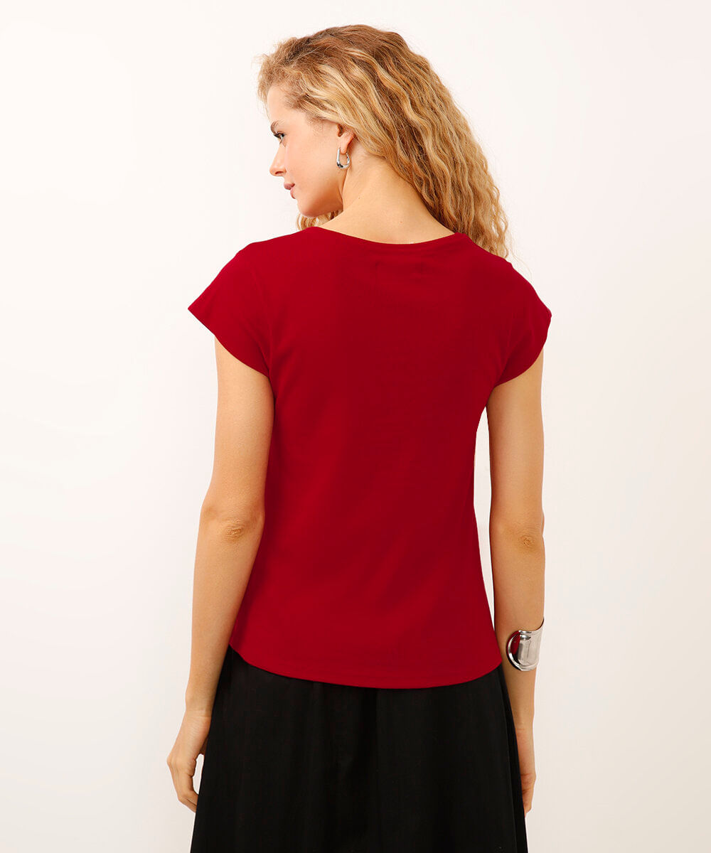 blusa de algodão manga copinho vermelha
