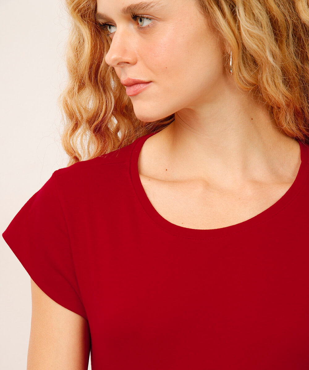 blusa de algodão manga copinho vermelha