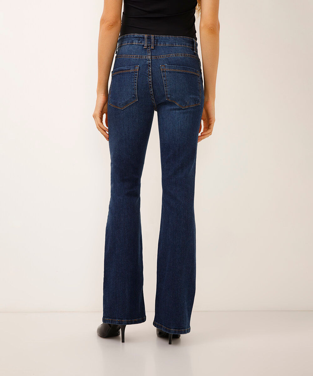 calça jeans flare cintura alta azul escuro