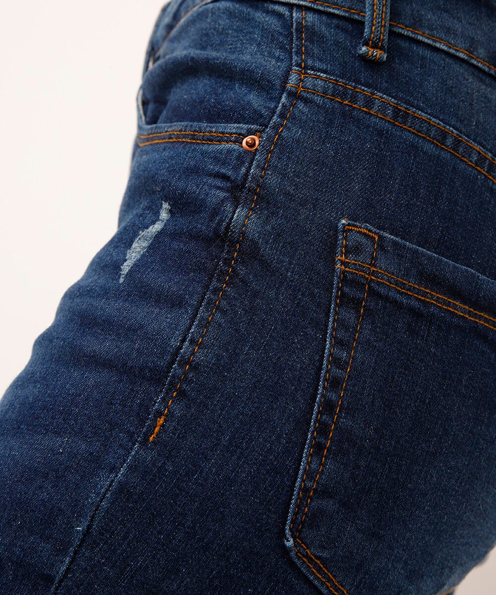 calça jeans flare cintura alta azul escuro