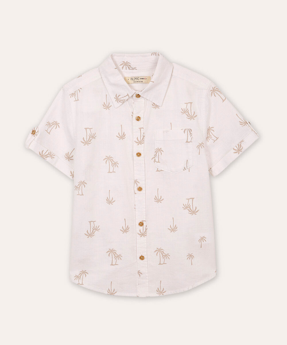 camisa infantil de algodão coqueiros branca