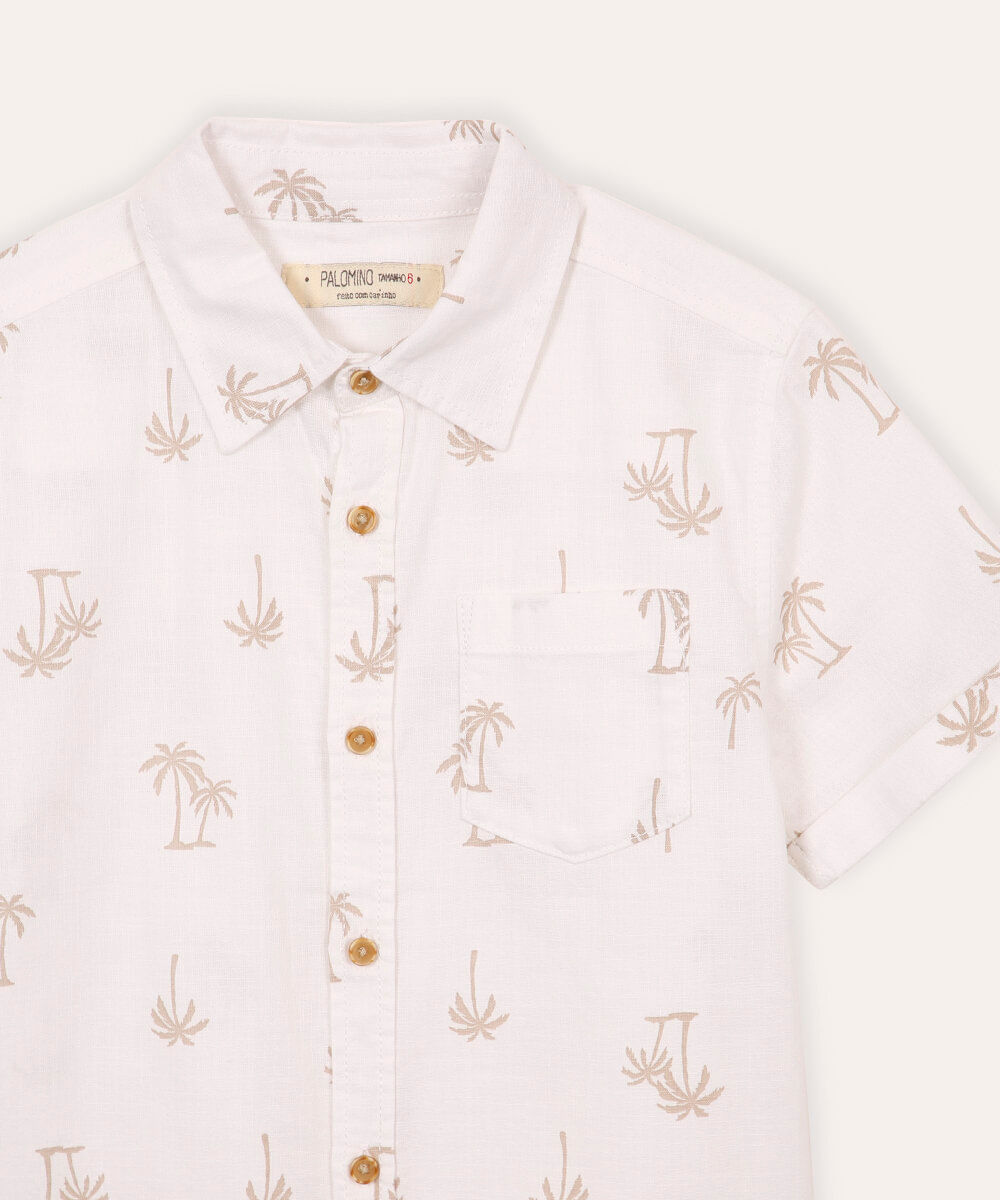 camisa infantil de algodão coqueiros branca