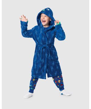 Roupão Infantil Unissex Com Aplique Em Fleece Malwee Kids Azul