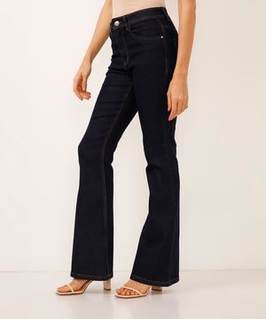 calça jeans flare cintura alta  azul escuro