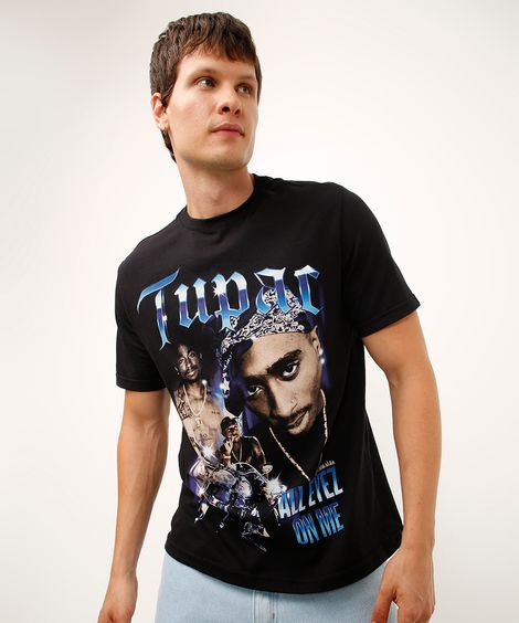 camiseta relaxed de algodão tupac preta