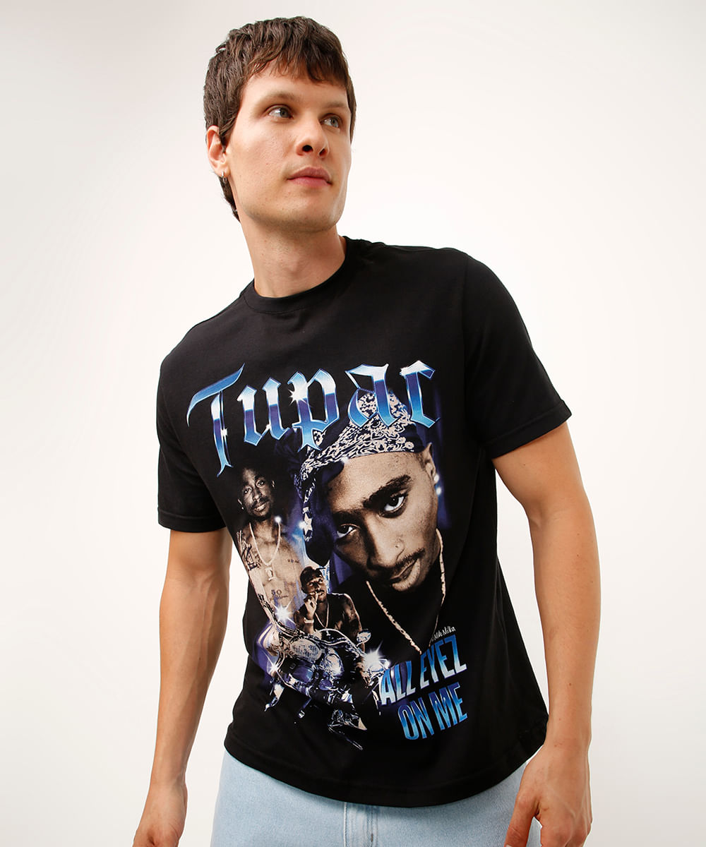 camiseta relaxed de algodão tupac preta