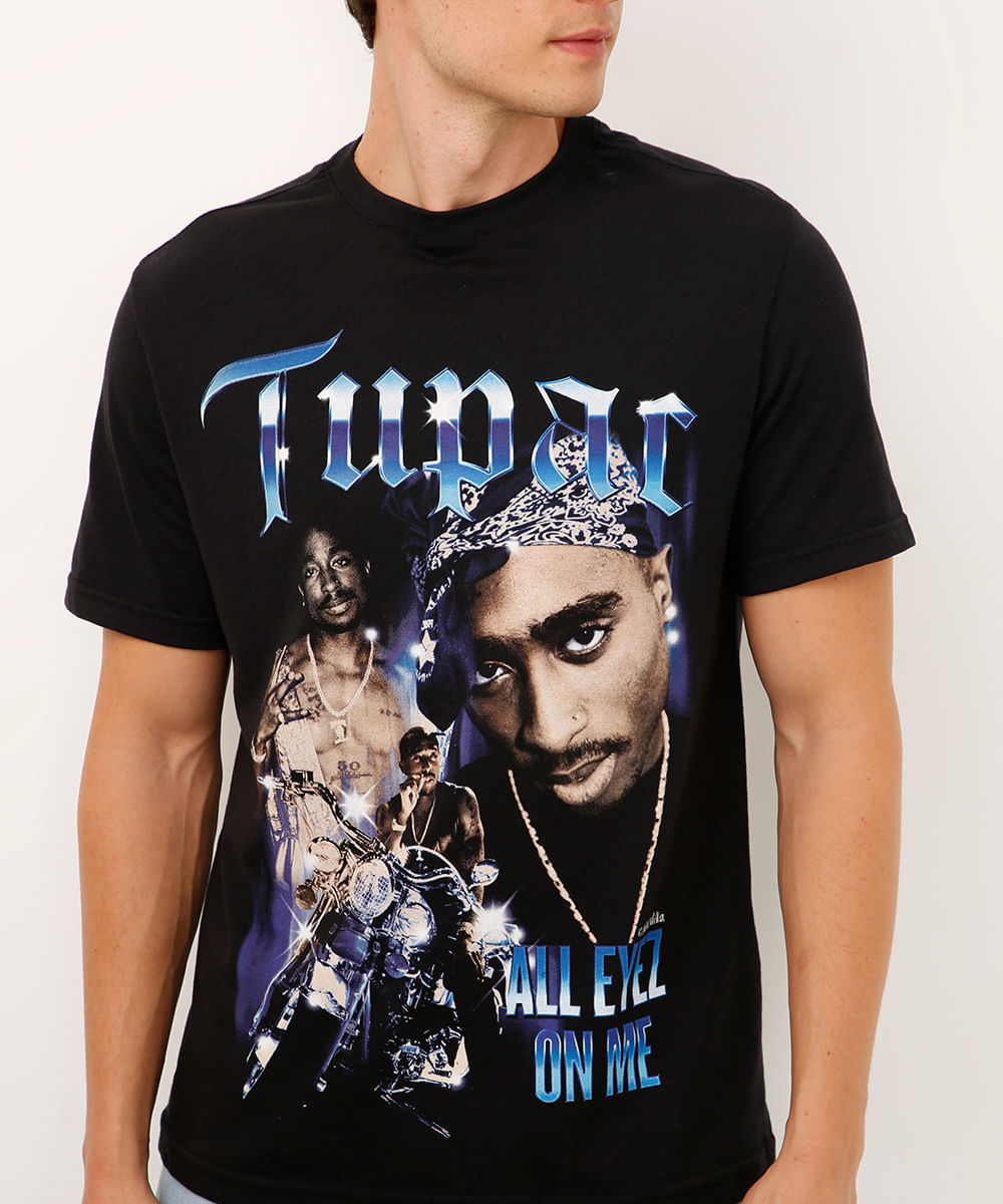 camiseta relaxed de algodão tupac preta