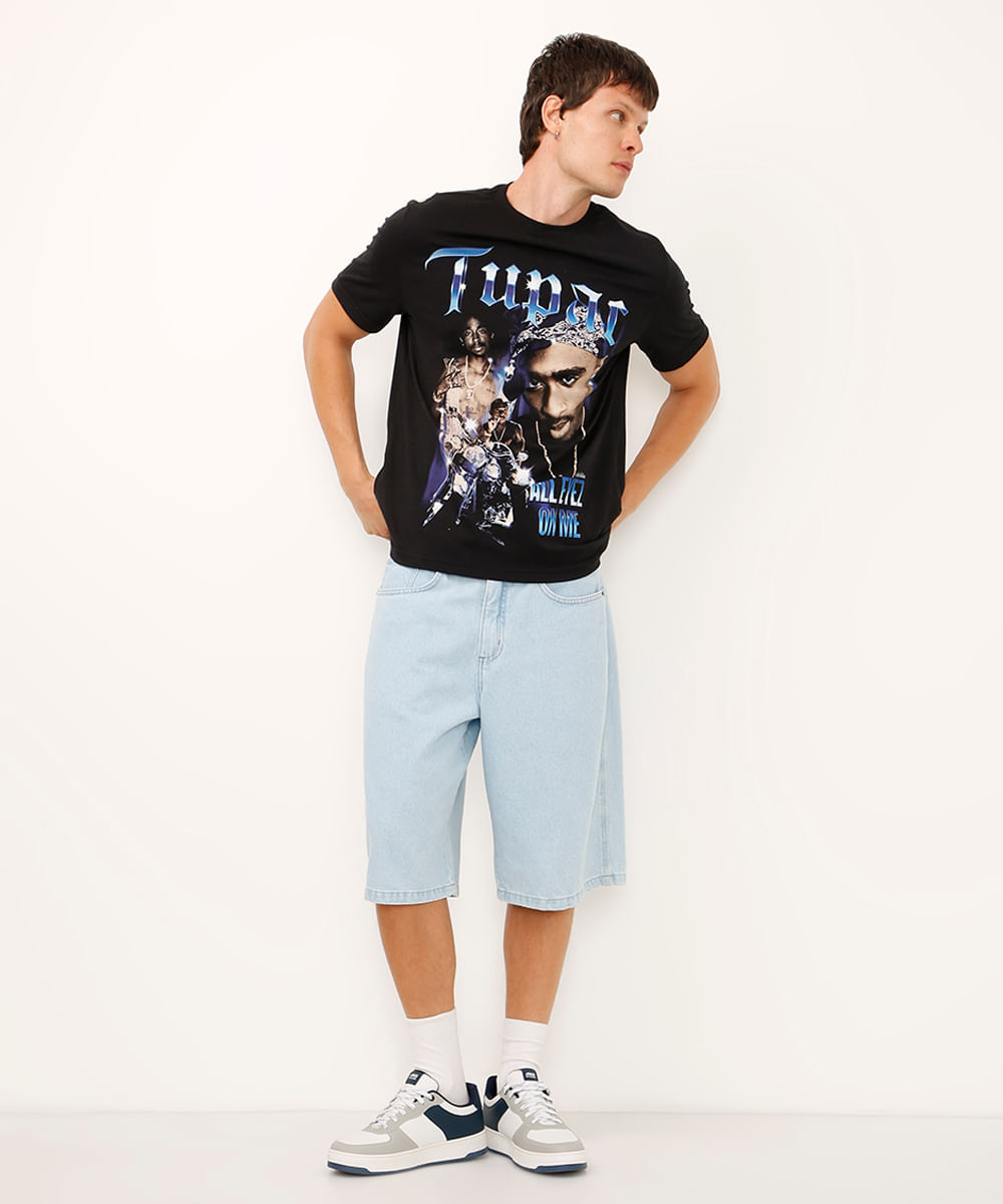 camiseta relaxed de algodão tupac preta