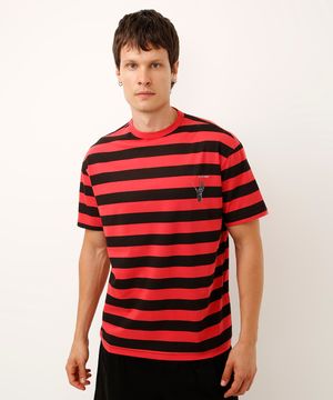 camiseta de algodão freddy krueger listrada vermelha