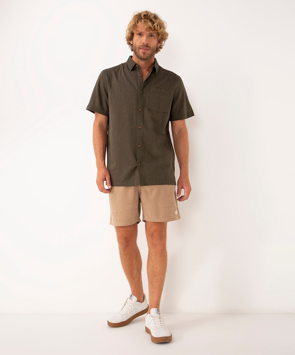 bermuda de suede com bolsos bege
