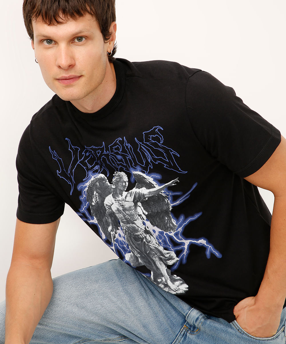 camiseta de algodão anjo preta