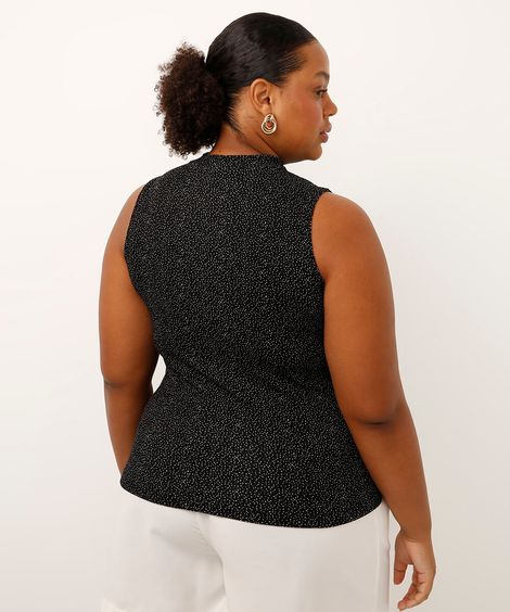 regata de viscose gola alta poá plus size preta