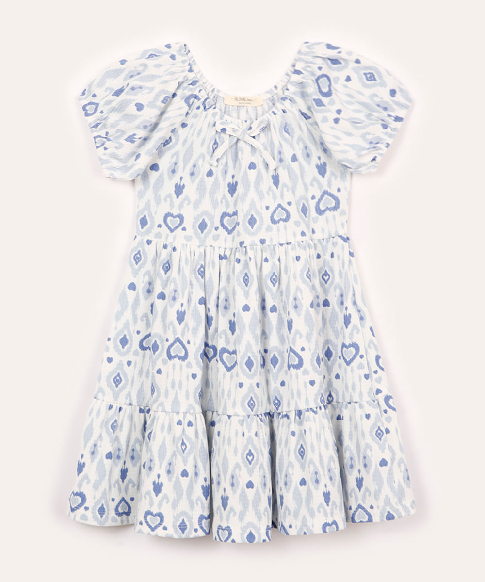 vestido texturizada corações infantil off white
