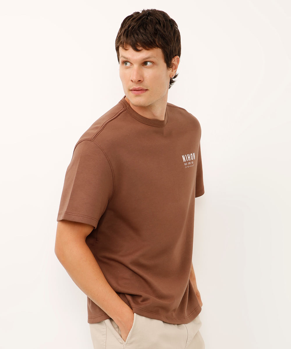 camiseta manga curta nihon marrom
