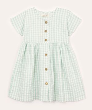 vestido de algodão infantil xadrez verde