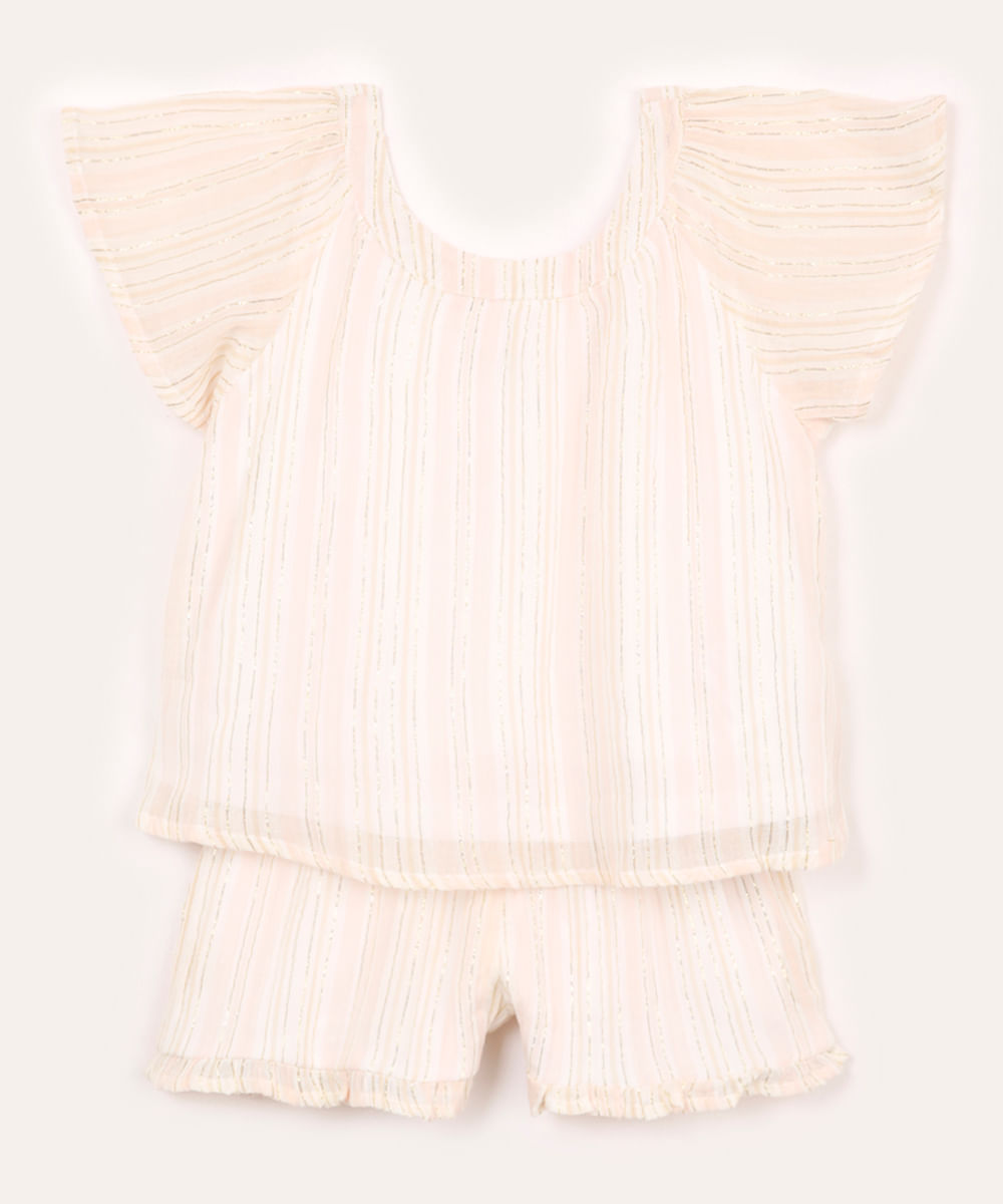 conjunto infantil curto com lurex listrado rosa