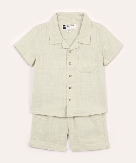 conjunto de algodão texturizado camisa manga curta verde
