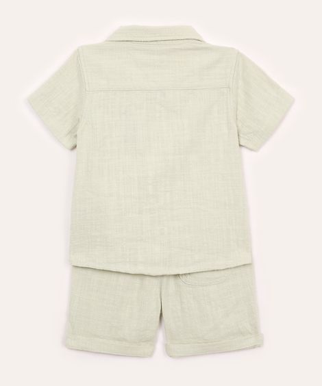 conjunto de algodão texturizado camisa manga curta verde