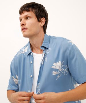 camisa de viscose floral azul