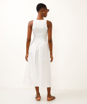 vestido midi canelado saia volumosa - off white