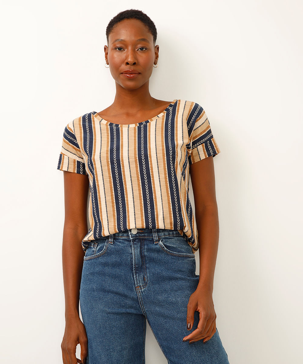 blusa de algodão listrada azul