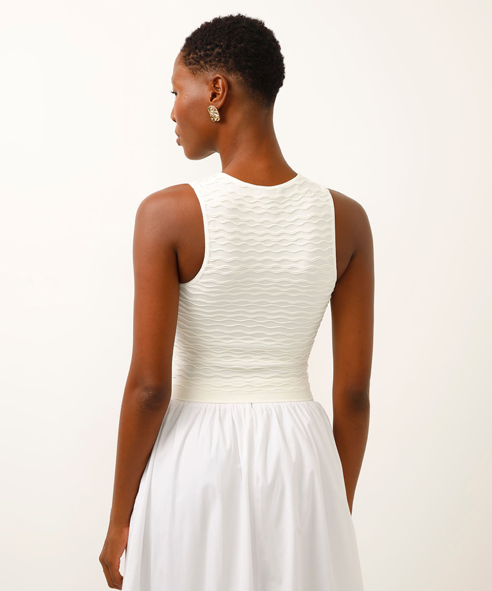 cropped de poliamida texturizado off white