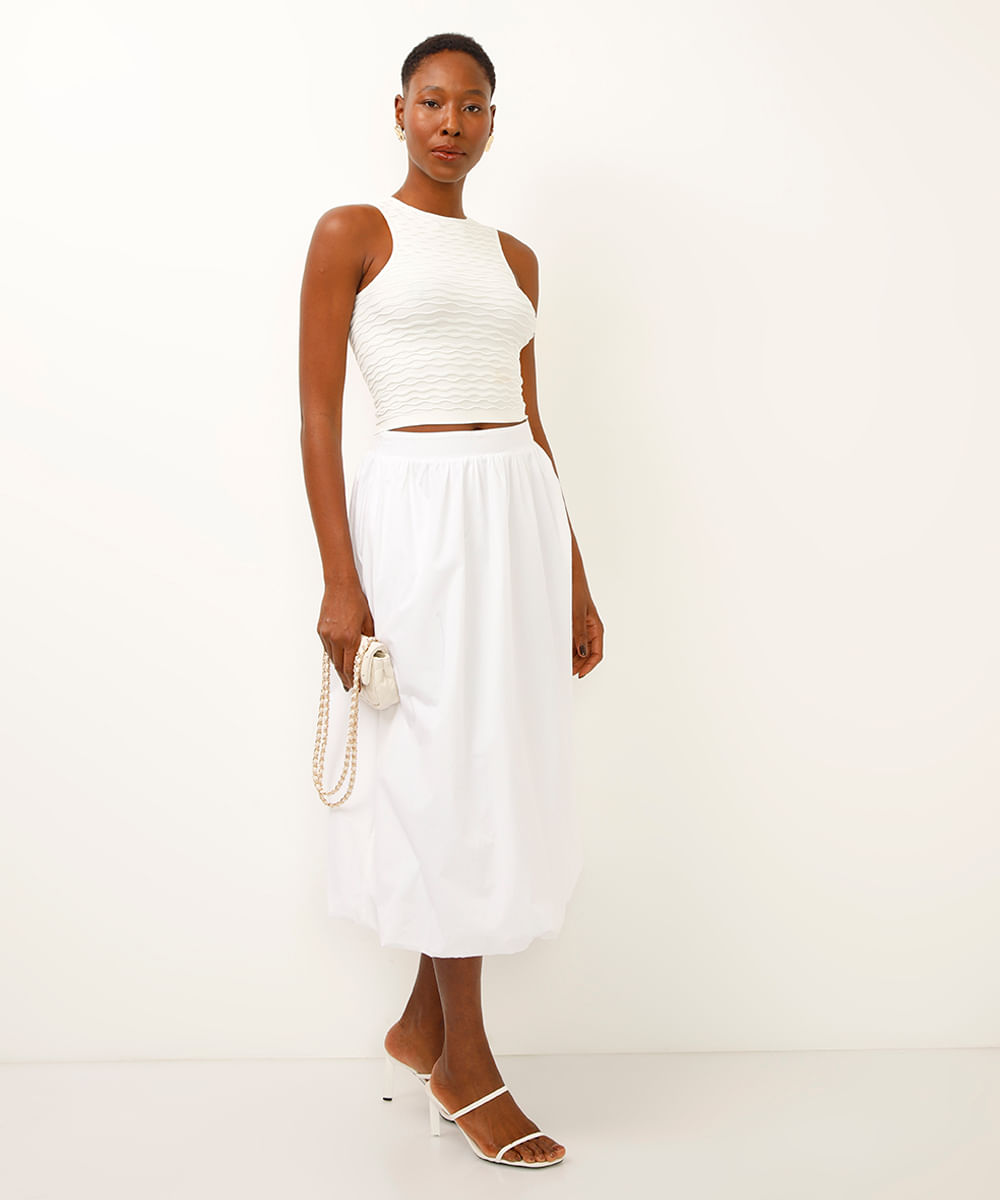 cropped de poliamida texturizado off white