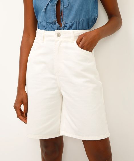 bermuda alongada de sarja cintura alta com fenda off white
