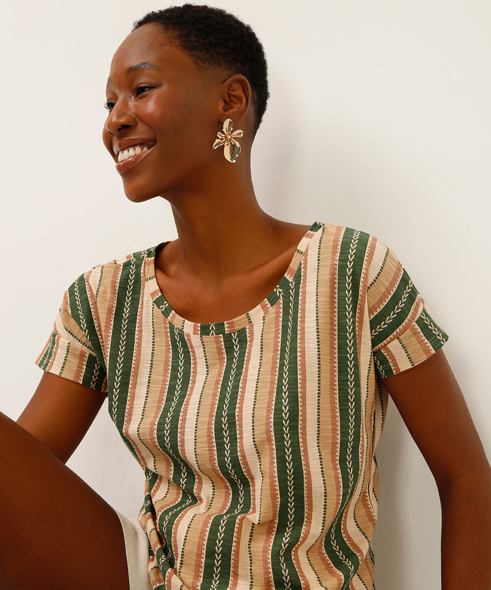 blusa de algodão listrada verde