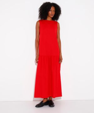 vestido longo de algodão mindset vermelho