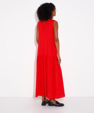 vestido longo de algodão mindset vermelho