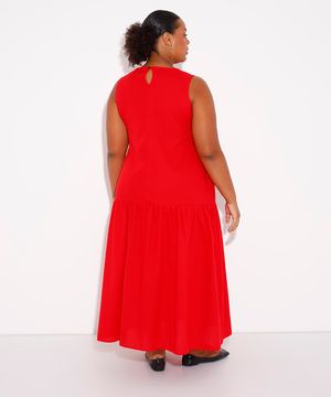 vestido longo de algodão plus size mindset vermelho